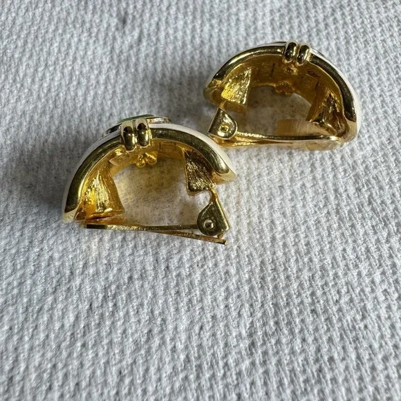 KJL Enamel Earrings Green Clear Crystal Clip On Vintage - Picture 2 of 5